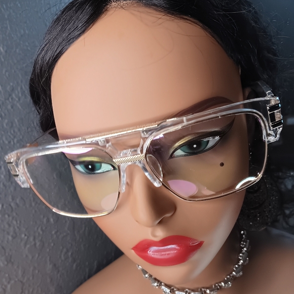 Oversized Square Vintage Double Bridge Fashionable Glasses with Gold Trim. - Picture 1 of 5